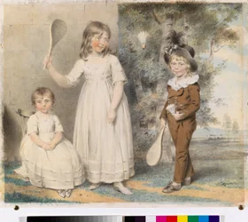 Los hijos de Frederick y Ellen Ray de Abingdon, Berkshire, en un paisaje, 1795